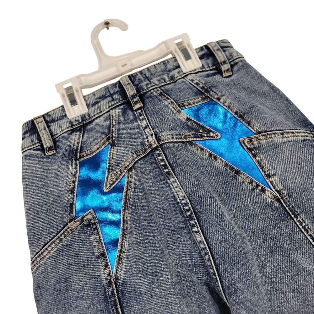 Free People We The Free Electric Blue Lightning Bolt Flare Jeans OB1356236 27